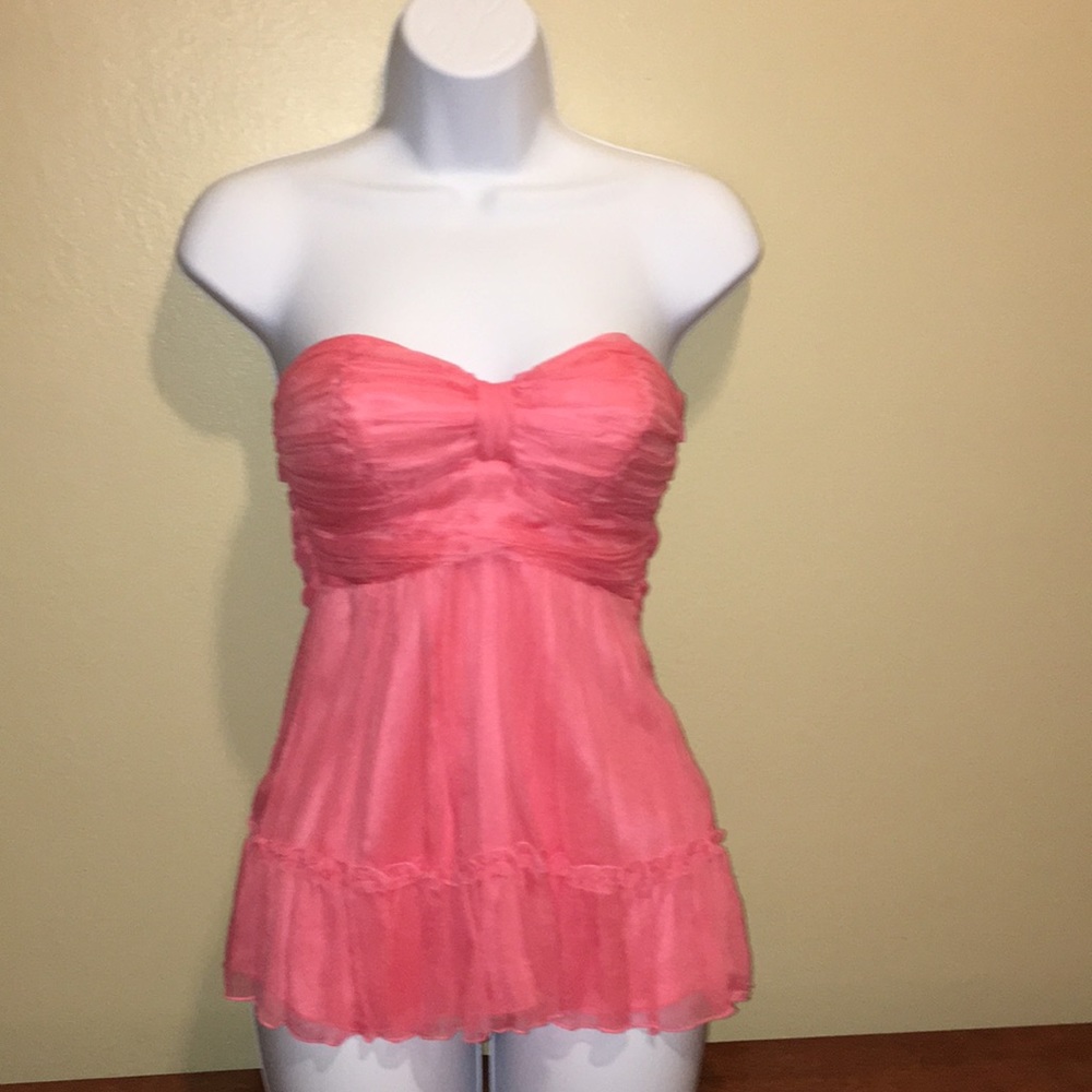 VINTAGE Y2K bebe Strapless Pink Ruffled Babydoll Top